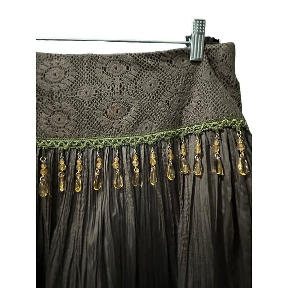 Cache Women's Green Cotton Blend Fringe Detail Midi Skirt Size 8 - Picture 4 of 9